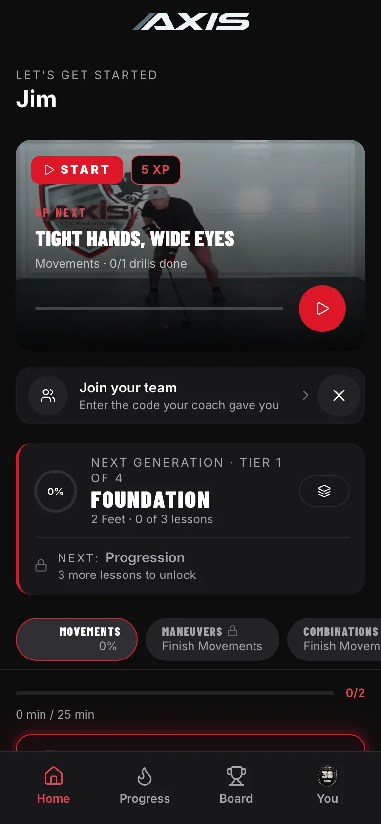 The Axis player home screen
